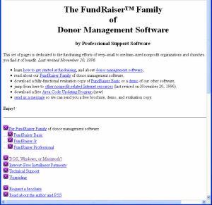 Screenshot of FundRaiser's second website from 1996